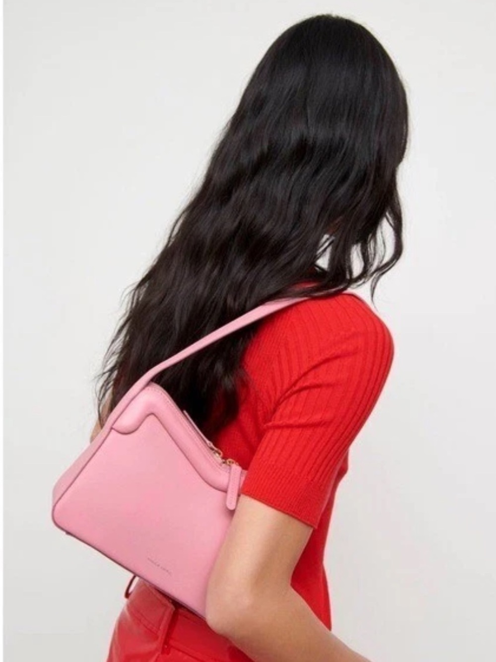 Mansur Gavriel Pink M Frame Double Zip Leather Baguette Shoulder Bag - Picture 3 of 16